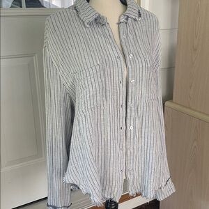 On Blue  Striped Button-Up Raw Hem Shirt Size Medium